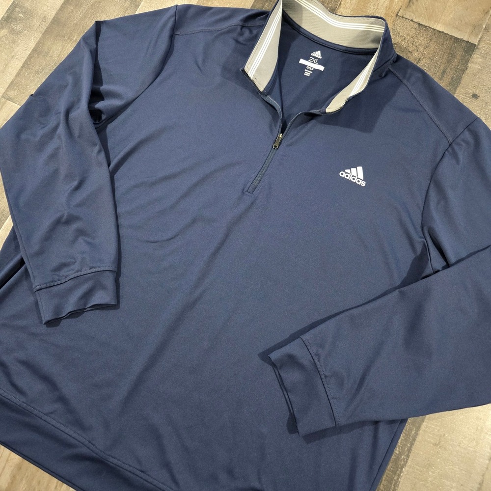 Adidas Golf Mens 2XL Navy Blue Quarter Zip Pullover Long Sleeve Performance Top